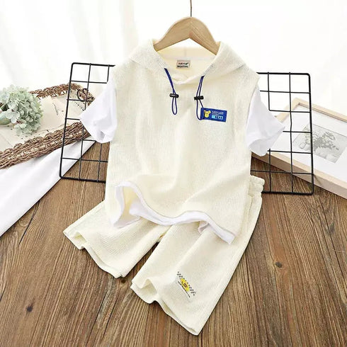 Kids’ Tracksuits - Patchwork Short Sleeve T-Shirt and Shorts Set - Boys and Girls Hoodie - Warms Hoodies